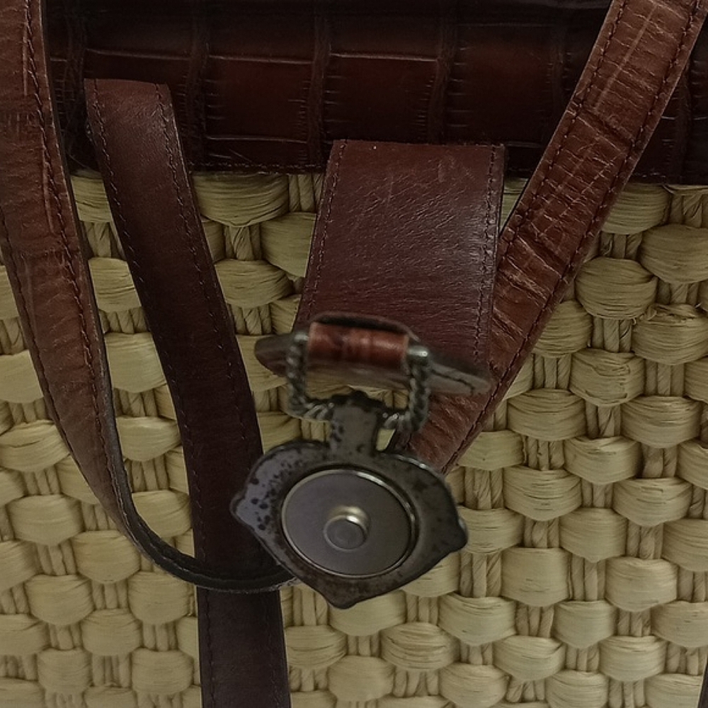 BRIGHTON "EVA DELIGHT" WICKER STRAW SUMMER HANDBAG WITH BROWN LEATHER ACCENTS - Picture 10 of 16